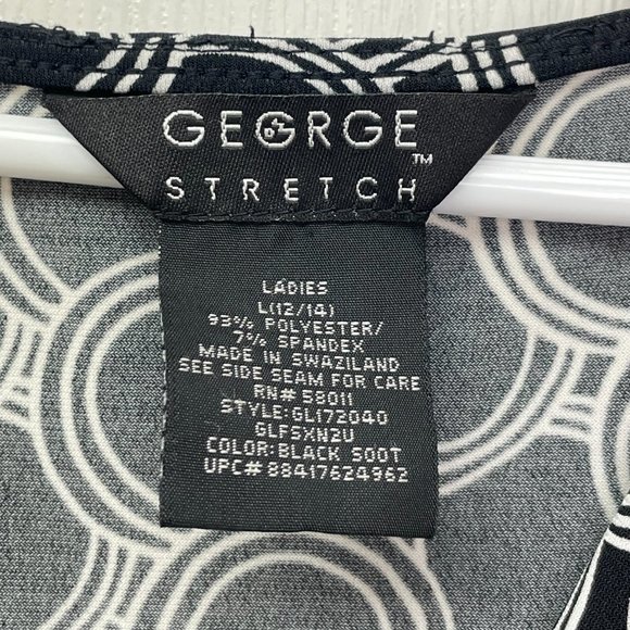 George Women Knit Geometric V-Neck Blouse Sleeveless Top Black White Large 12-14 - Picture 6 of 7
